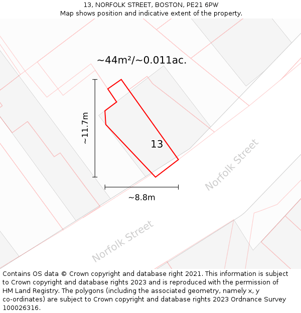13, NORFOLK STREET, BOSTON, PE21 6PW: Plot and title map