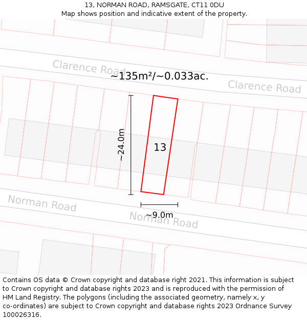 13, NORMAN ROAD, RAMSGATE, CT11 0DU: Plot and title map