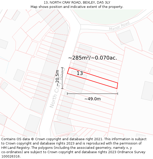 13, NORTH CRAY ROAD, BEXLEY, DA5 3LY: Plot and title map