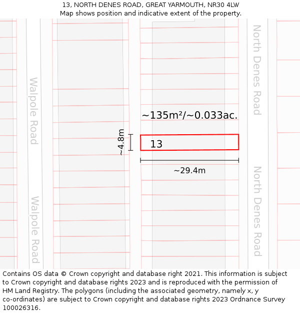 13, NORTH DENES ROAD, GREAT YARMOUTH, NR30 4LW: Plot and title map