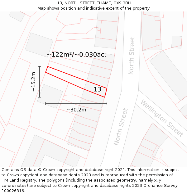 13, NORTH STREET, THAME, OX9 3BH: Plot and title map