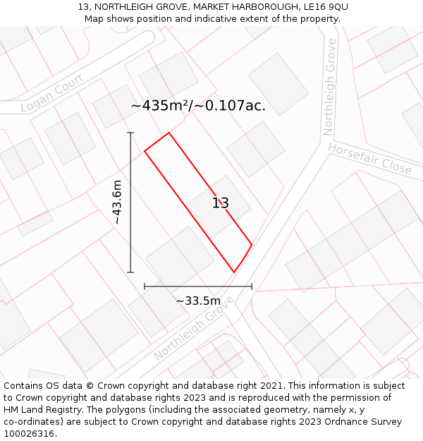 13, NORTHLEIGH GROVE, MARKET HARBOROUGH, LE16 9QU: Plot and title map