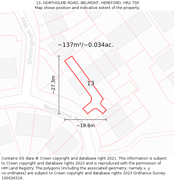 13, NORTHOLME ROAD, BELMONT, HEREFORD, HR2 7SP: Plot and title map