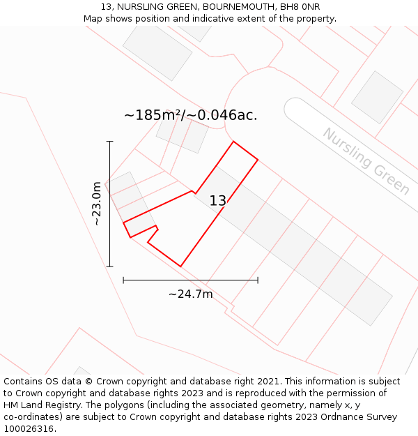 13, NURSLING GREEN, BOURNEMOUTH, BH8 0NR: Plot and title map