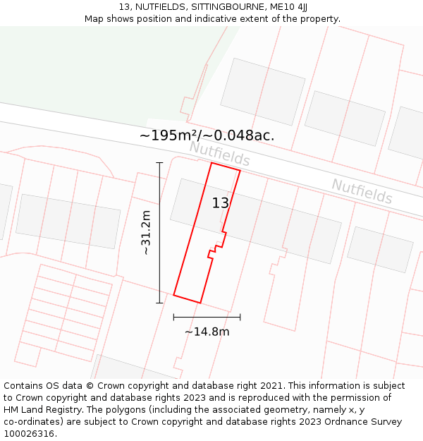 13, NUTFIELDS, SITTINGBOURNE, ME10 4JJ: Plot and title map