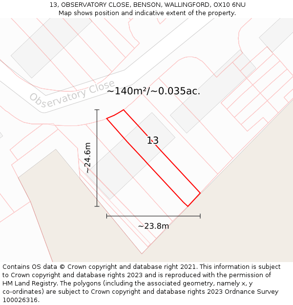 13, OBSERVATORY CLOSE, BENSON, WALLINGFORD, OX10 6NU: Plot and title map