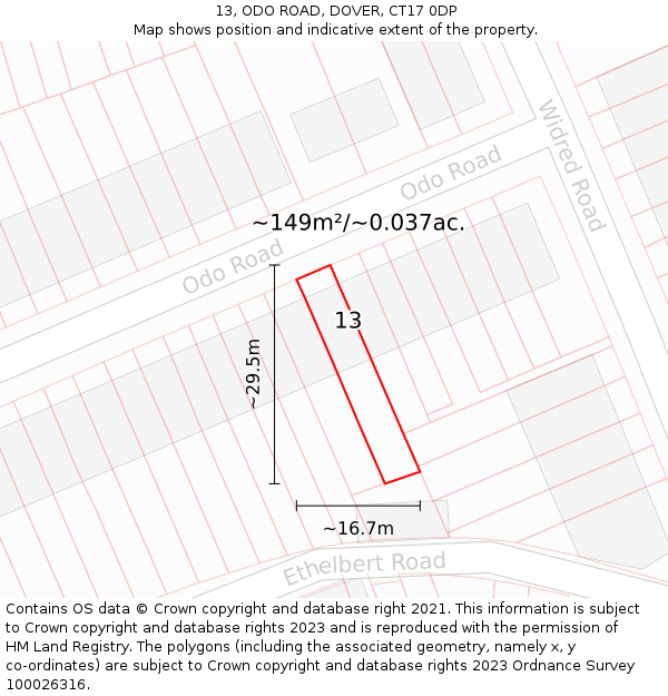 13, ODO ROAD, DOVER, CT17 0DP: Plot and title map