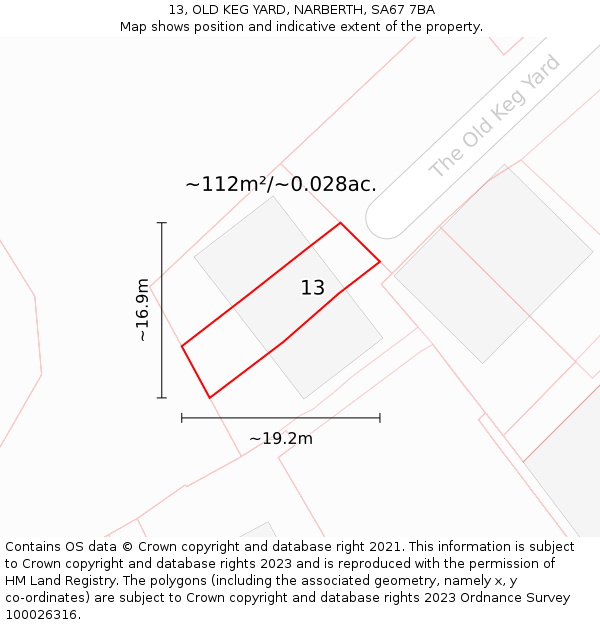 13, OLD KEG YARD, NARBERTH, SA67 7BA: Plot and title map