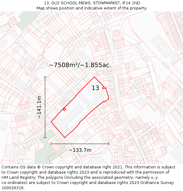 13, OLD SCHOOL MEWS, STOWMARKET, IP14 1ND: Plot and title map