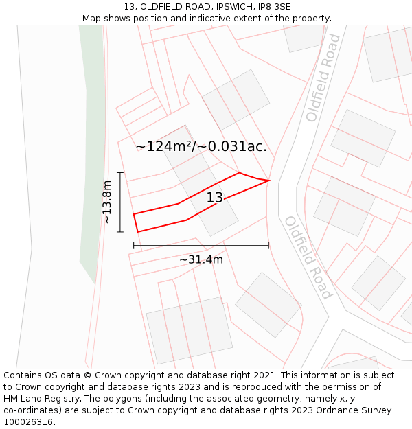 13, OLDFIELD ROAD, IPSWICH, IP8 3SE: Plot and title map