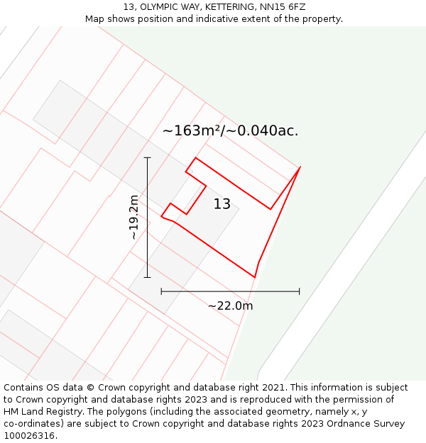13, OLYMPIC WAY, KETTERING, NN15 6FZ: Plot and title map