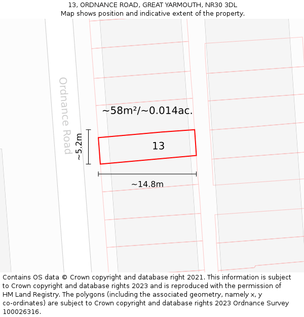 13, ORDNANCE ROAD, GREAT YARMOUTH, NR30 3DL: Plot and title map