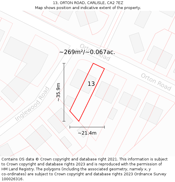 13, ORTON ROAD, CARLISLE, CA2 7EZ: Plot and title map