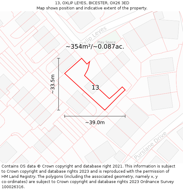 13, OXLIP LEYES, BICESTER, OX26 3ED: Plot and title map