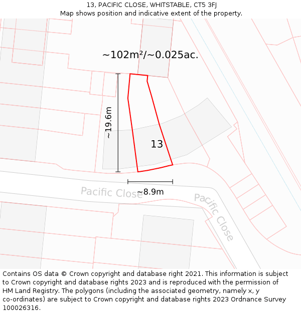 13, PACIFIC CLOSE, WHITSTABLE, CT5 3FJ: Plot and title map