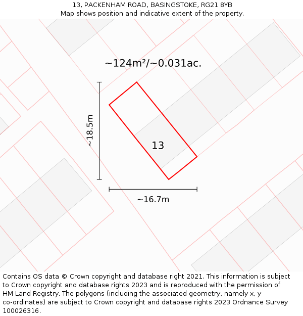 13, PACKENHAM ROAD, BASINGSTOKE, RG21 8YB: Plot and title map