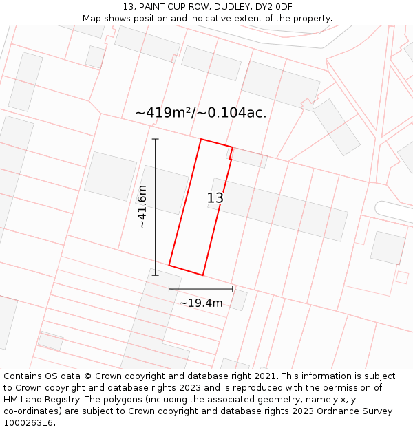 13, PAINT CUP ROW, DUDLEY, DY2 0DF: Plot and title map