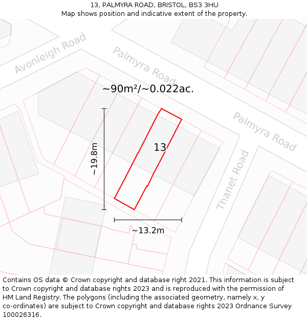 13, PALMYRA ROAD, BRISTOL, BS3 3HU: Plot and title map