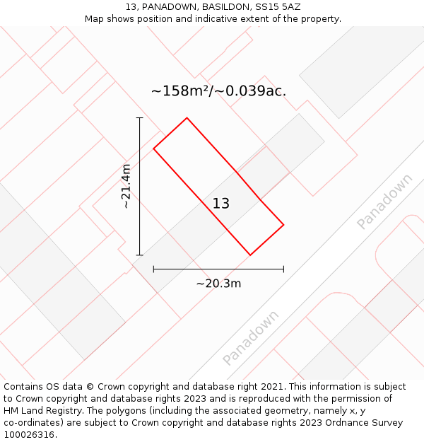 13, PANADOWN, BASILDON, SS15 5AZ: Plot and title map
