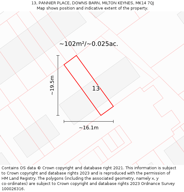 13, PANNIER PLACE, DOWNS BARN, MILTON KEYNES, MK14 7QJ: Plot and title map