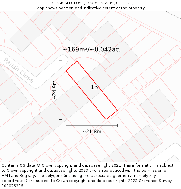 13, PARISH CLOSE, BROADSTAIRS, CT10 2UJ: Plot and title map