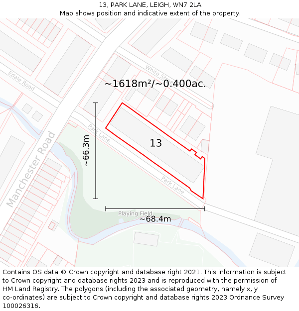 13, PARK LANE, LEIGH, WN7 2LA: Plot and title map