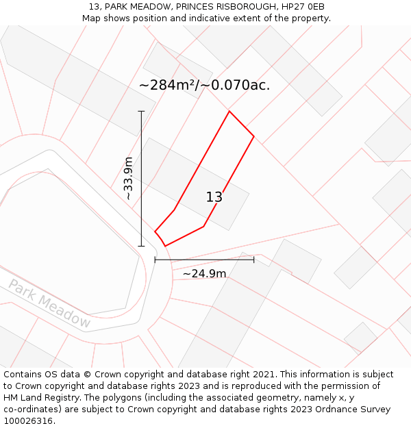 13, PARK MEADOW, PRINCES RISBOROUGH, HP27 0EB: Plot and title map