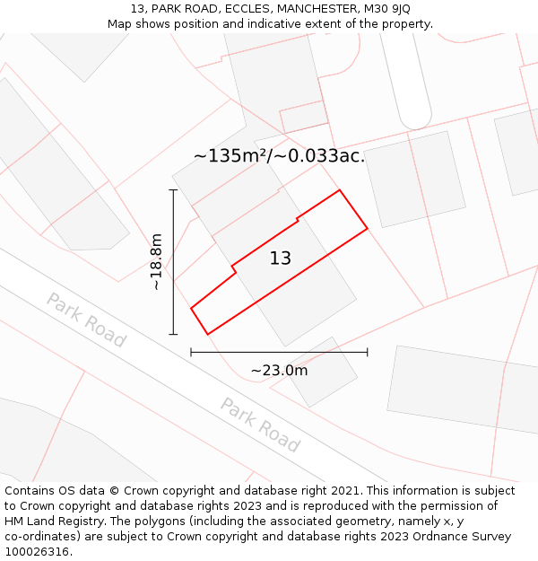 13, PARK ROAD, ECCLES, MANCHESTER, M30 9JQ: Plot and title map