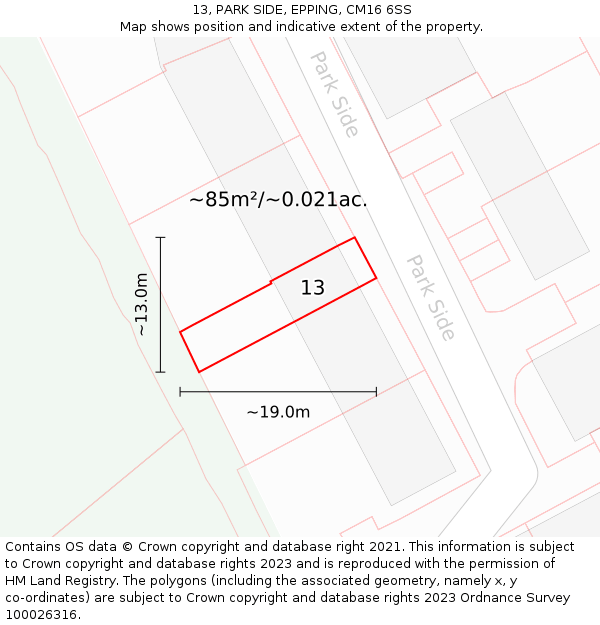 13, PARK SIDE, EPPING, CM16 6SS: Plot and title map