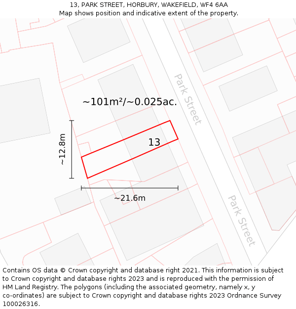 13, PARK STREET, HORBURY, WAKEFIELD, WF4 6AA: Plot and title map