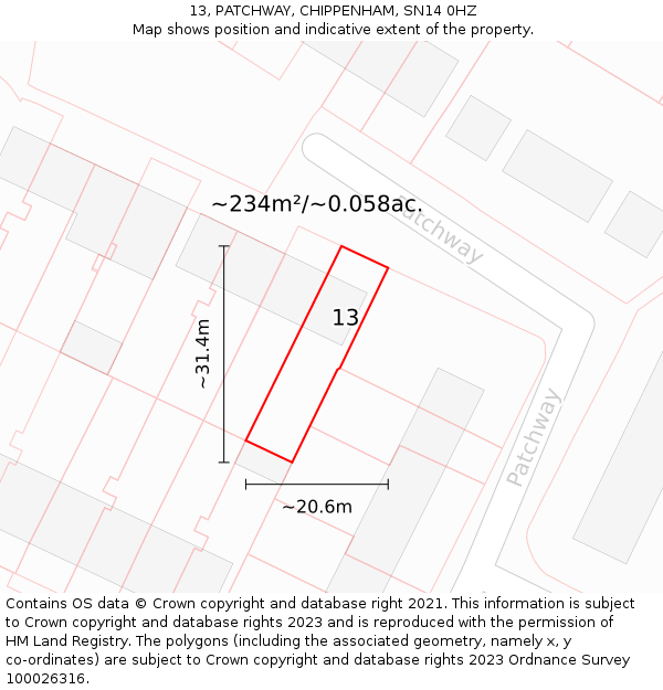13, PATCHWAY, CHIPPENHAM, SN14 0HZ: Plot and title map