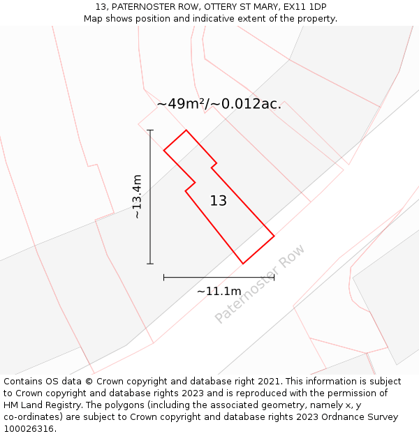 13, PATERNOSTER ROW, OTTERY ST MARY, EX11 1DP: Plot and title map