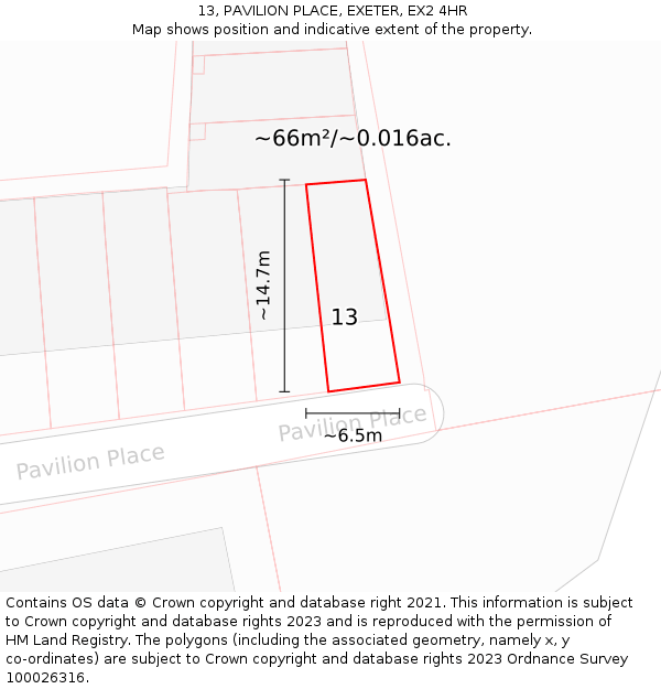 13, PAVILION PLACE, EXETER, EX2 4HR: Plot and title map