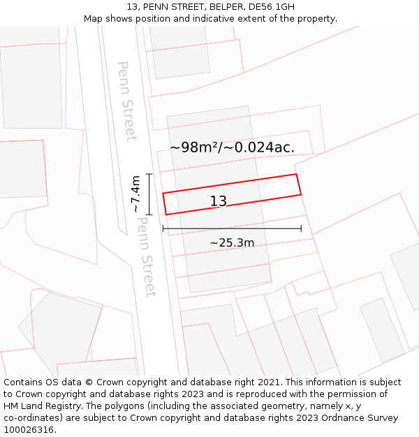 13, PENN STREET, BELPER, DE56 1GH: Plot and title map