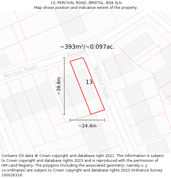 13, PERCIVAL ROAD, BRISTOL, BS8 3LN: Plot and title map