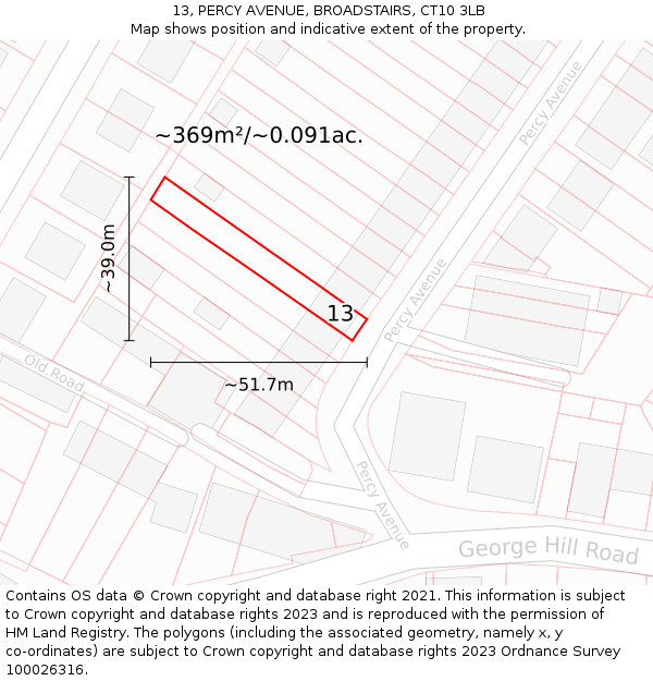 13, PERCY AVENUE, BROADSTAIRS, CT10 3LB: Plot and title map