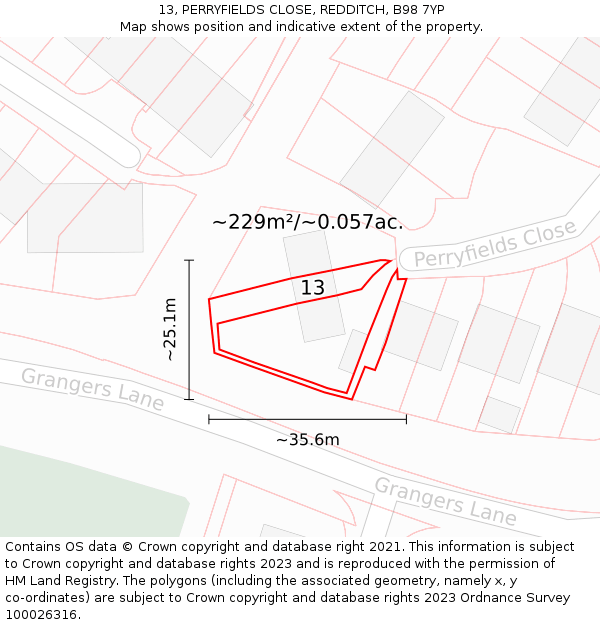 13, PERRYFIELDS CLOSE, REDDITCH, B98 7YP: Plot and title map
