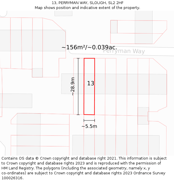 13, PERRYMAN WAY, SLOUGH, SL2 2HF: Plot and title map