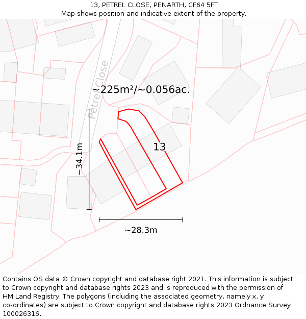 13, PETREL CLOSE, PENARTH, CF64 5FT: Plot and title map