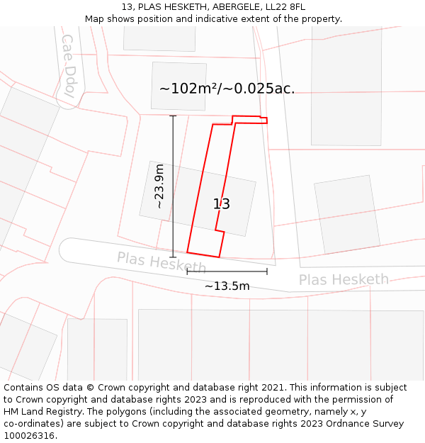13, PLAS HESKETH, ABERGELE, LL22 8FL: Plot and title map