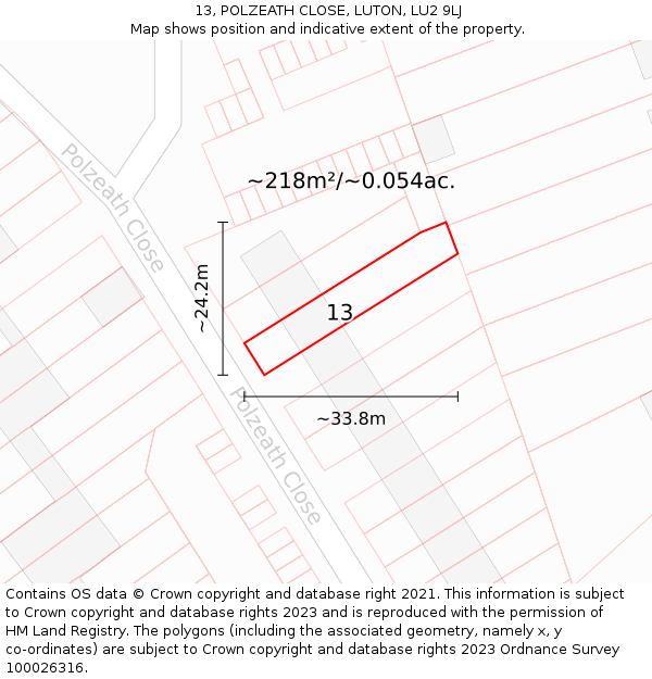 13, POLZEATH CLOSE, LUTON, LU2 9LJ: Plot and title map