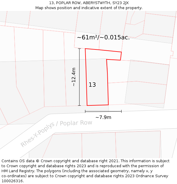 13, POPLAR ROW, ABERYSTWYTH, SY23 2JX: Plot and title map