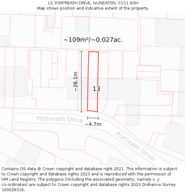 13, PORTREATH DRIVE, NUNEATON, CV11 6GH: Plot and title map