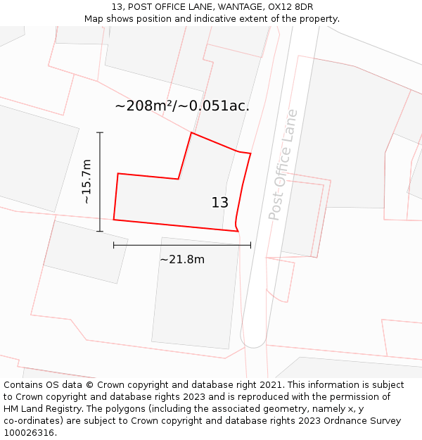 13, POST OFFICE LANE, WANTAGE, OX12 8DR: Plot and title map