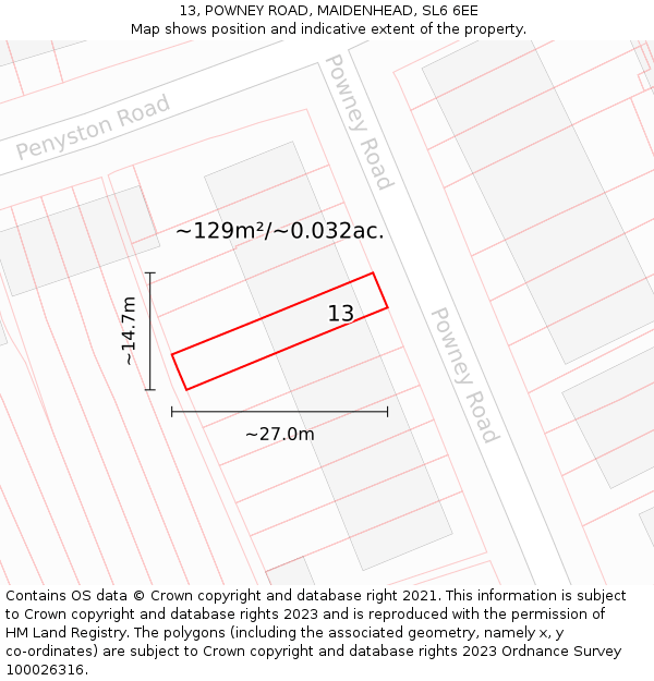 13, POWNEY ROAD, MAIDENHEAD, SL6 6EE: Plot and title map