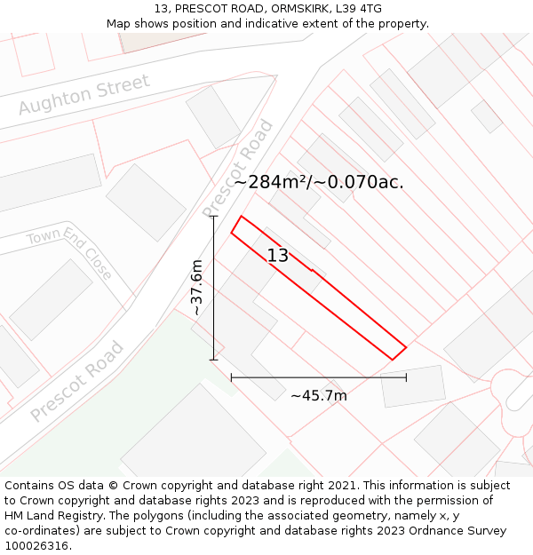 13, PRESCOT ROAD, ORMSKIRK, L39 4TG: Plot and title map