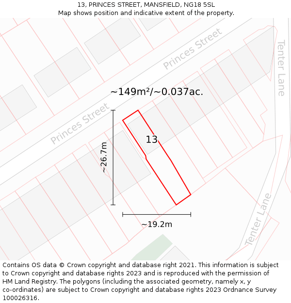 13, PRINCES STREET, MANSFIELD, NG18 5SL: Plot and title map