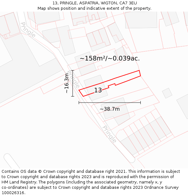 13, PRINGLE, ASPATRIA, WIGTON, CA7 3EU: Plot and title map