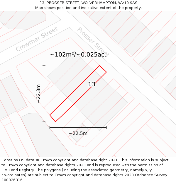 13, PROSSER STREET, WOLVERHAMPTON, WV10 9AS: Plot and title map