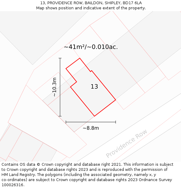 13, PROVIDENCE ROW, BAILDON, SHIPLEY, BD17 6LA: Plot and title map